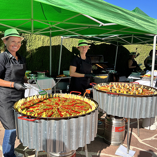 Two of our fabulous paellas all ready to seve at a wedding
